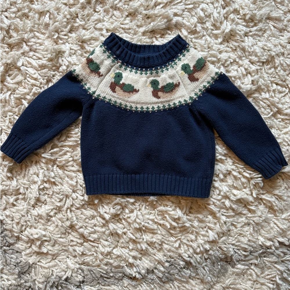 EUC Little English Navy Sweater with Mallard Ducks